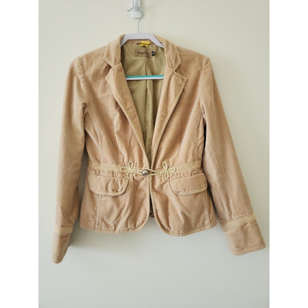 Massimo Dutti Womens Velour Jacket S Cream Military Long Sleeve Collared Lined - Picture 2 of 16